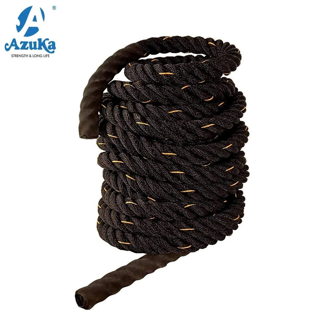 AZUKA® Ultimate Fitness Strength Training Battle Rope 1.5inch 60ft (Black Yellow),Weight-12.5kg   Free Surprise Poster Inside