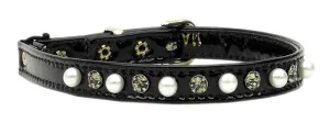 Cat Safety W- Band Patent Pearl And Crystals Black 12