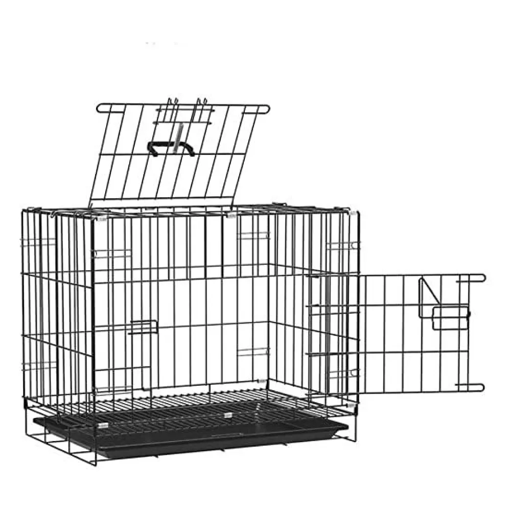 Chullbull Dual Door Heavy Duty Iron Powder Coated with Removable Tray Carrier for Dogs and Cats (Black)