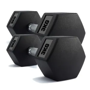 Hex Dumbbells Rubber Encased Weights (Pair) 3Kg