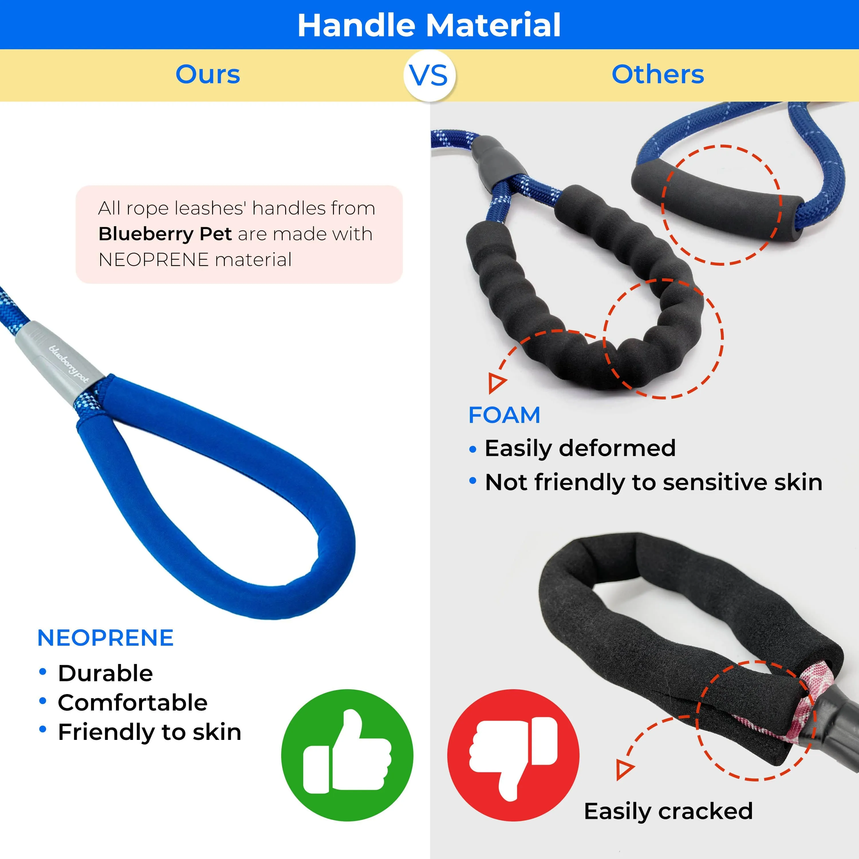 Neoprene Handle Rope Leash in Diagonal Stripe, 4 ft