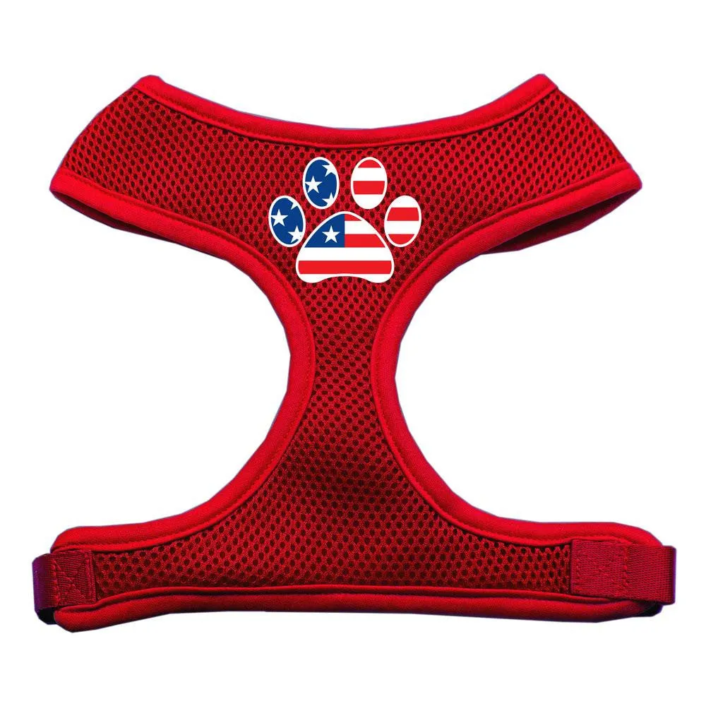 Paw Flag USA Screen Print Soft Mesh Harness Red Small