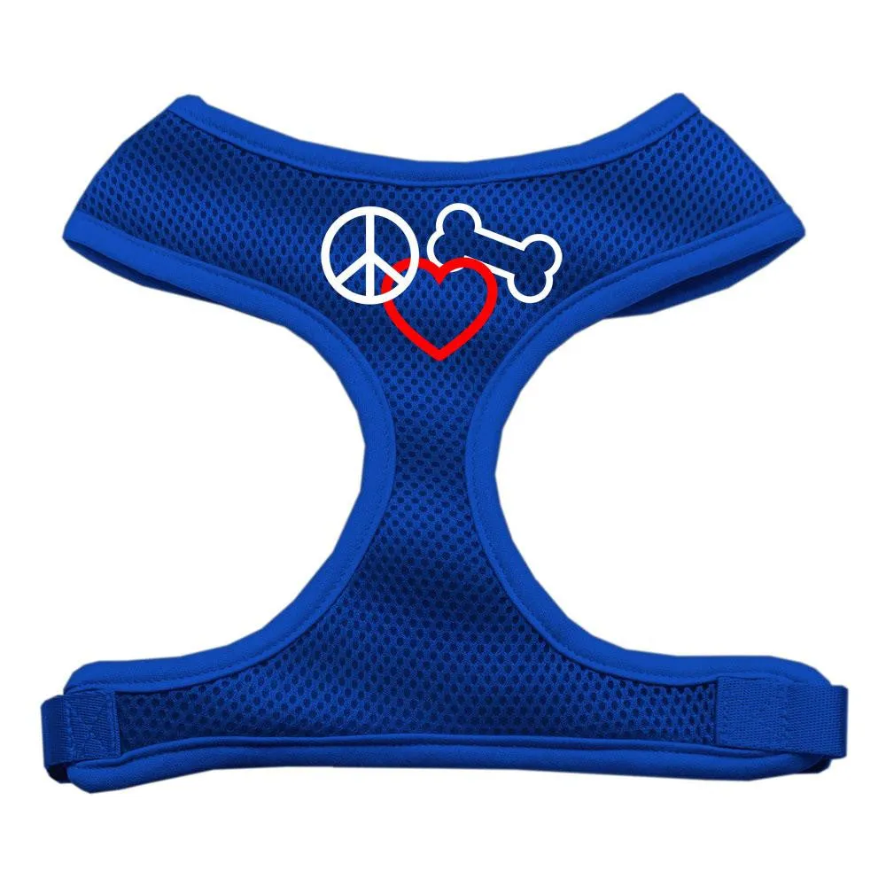 Peace, Love, Bone Design Soft Mesh Harnesses Blue Medium