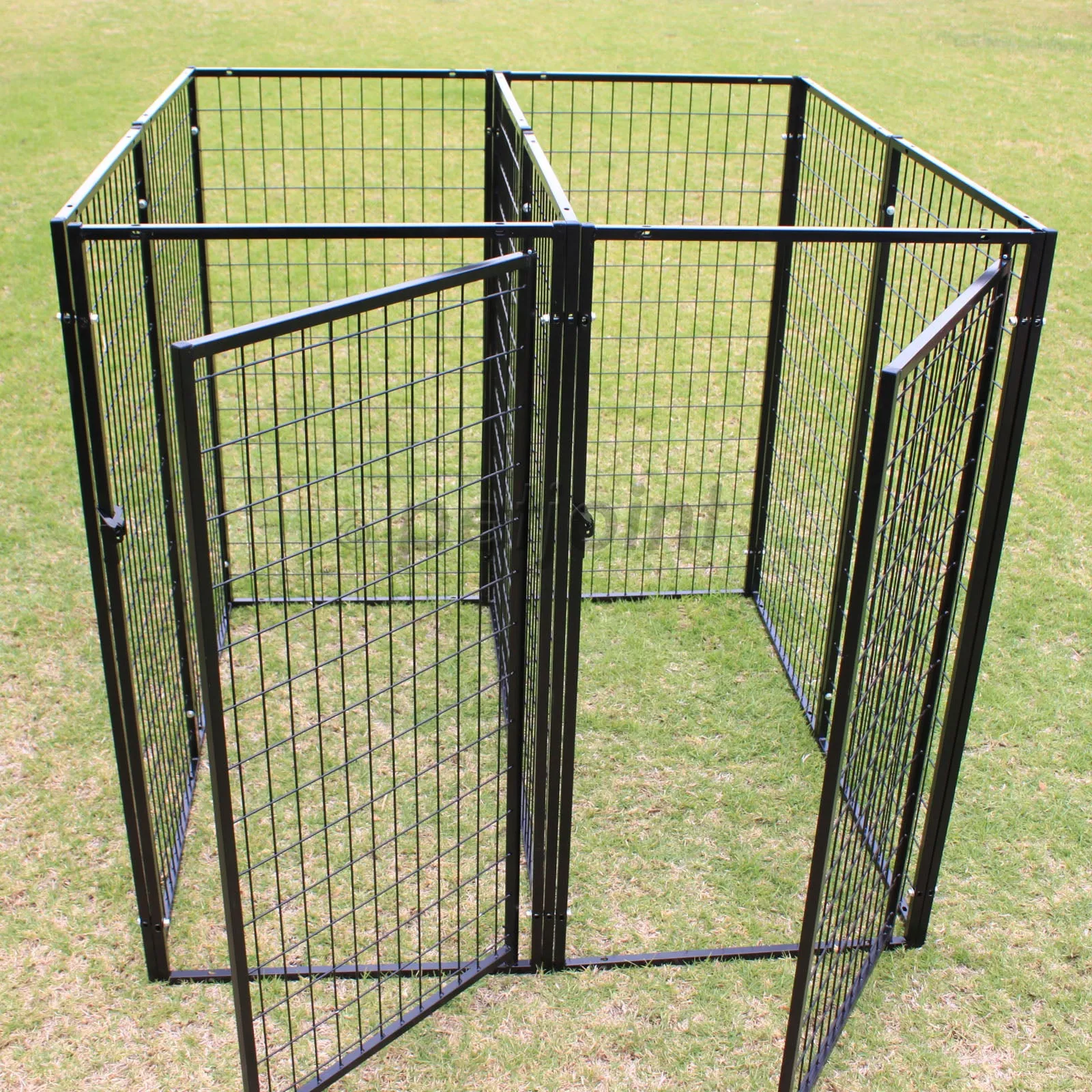 Two Dog Kennel Enclosure with Divider and 2 Gates Heavyduty Steel