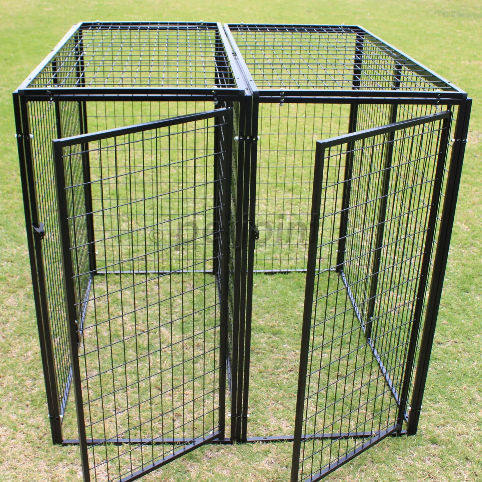 Two Dog Kennel Enclosure with Divider and 2 Gates Heavyduty Steel