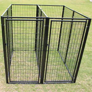 Two Dog Kennel Enclosure with Divider and 2 Gates Heavyduty Steel